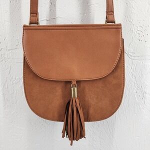 Signature Brown Faux Suede Tassel Saddle Bag Boho Crossbody Women